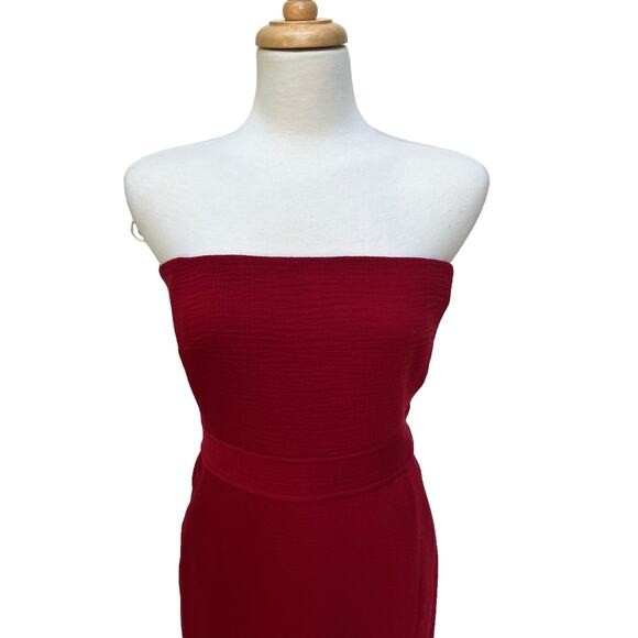 J. Crew Dress Sz 10 Red Wool Strapless Midi Zip up Classic Preppy Careerwear - Picture 2 of 11